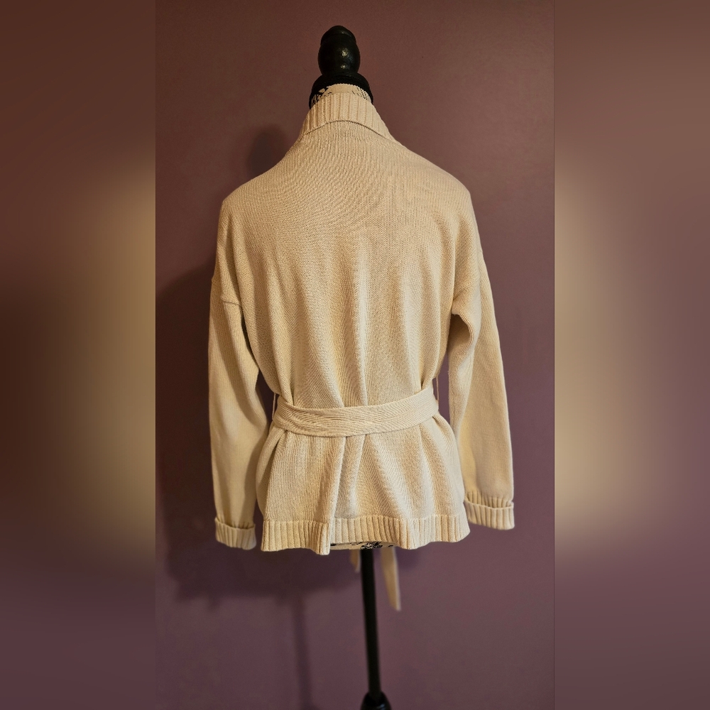 LOFT Cream Shawl Collar Belted Cardigan - Picture 8 of 11